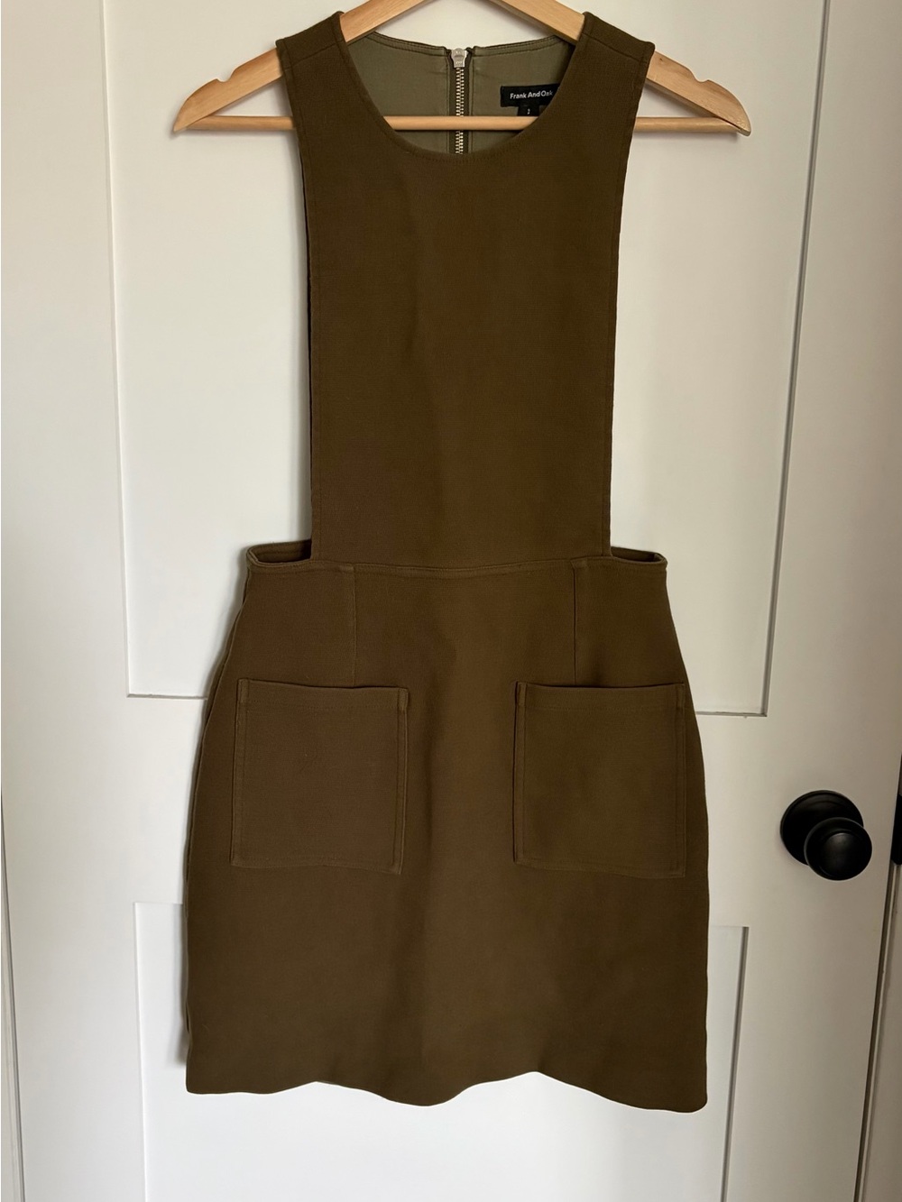 Olive Green Sleeveless Pocket Dress pinafore Frank & Oak